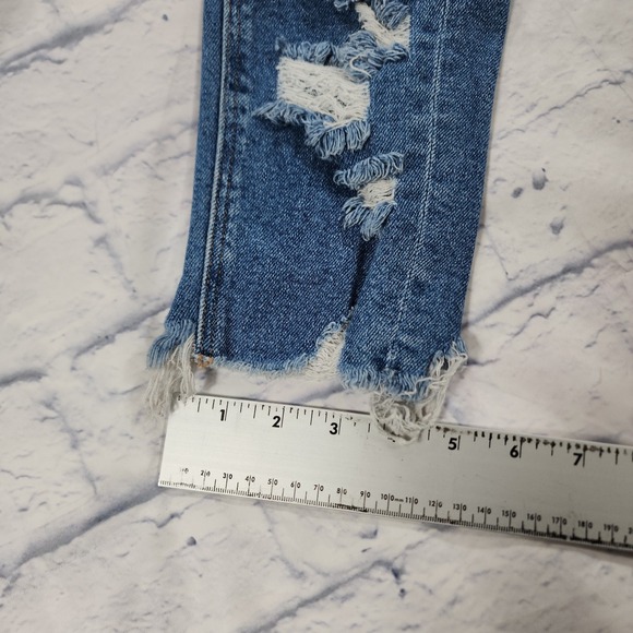 American Eagle WOMENS SIZE 00 Stretch Distressed Mom Jeans Blue - Picture 4 of 13